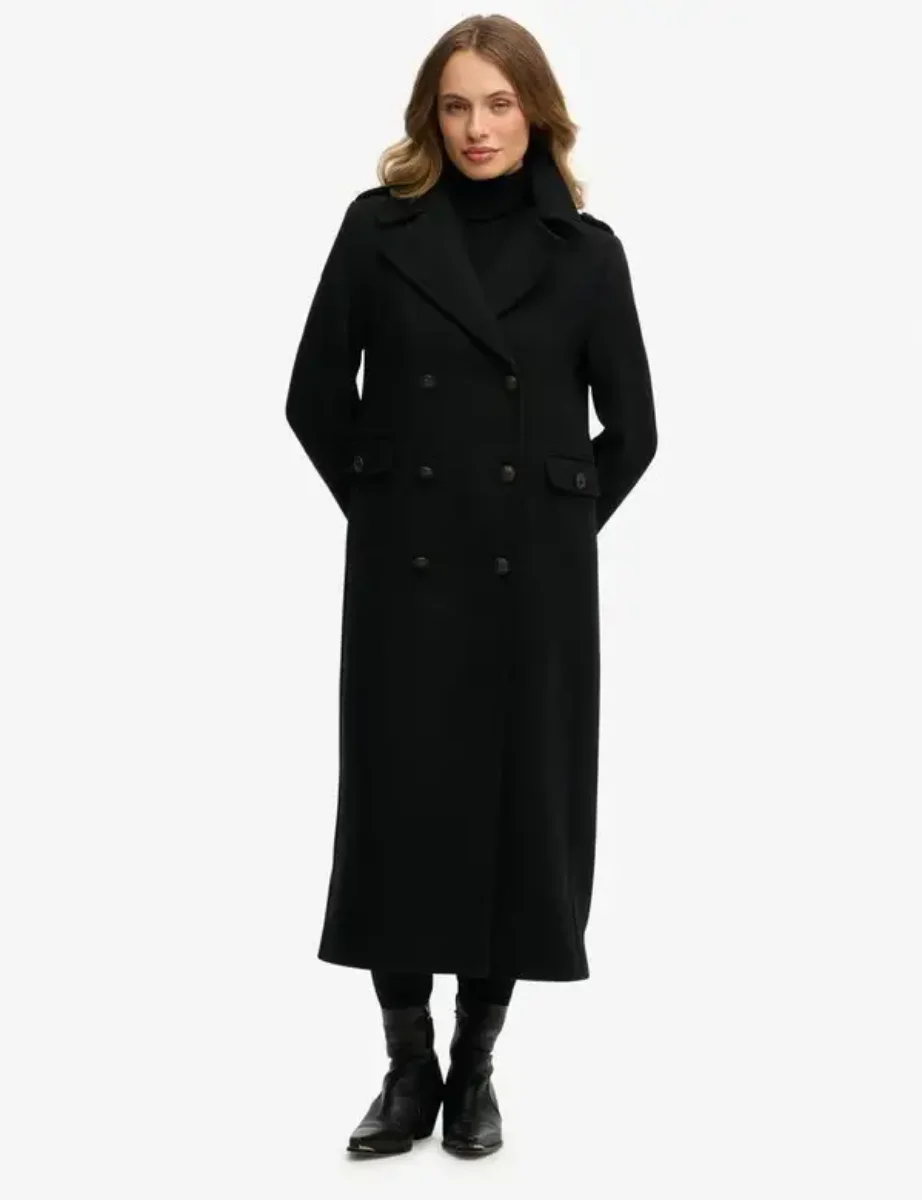 Superdry Womens Double Breasted Wool Blend Coat | Black