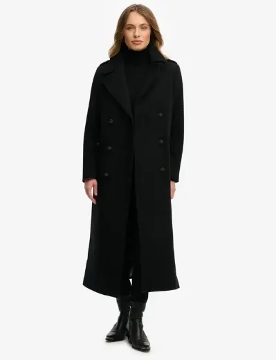 Superdry Womens Double Breasted Wool Blend Coat | Black