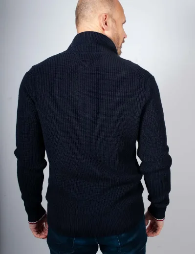Tommy Hilfiger RWB Rib Knit Zip Through Sweater | Navy