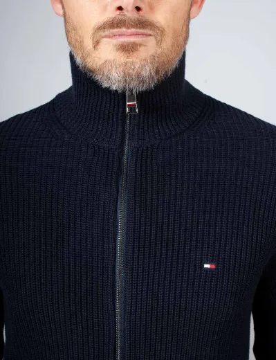 Tommy Hilfiger RWB Rib Knit Zip Through Sweater | Navy