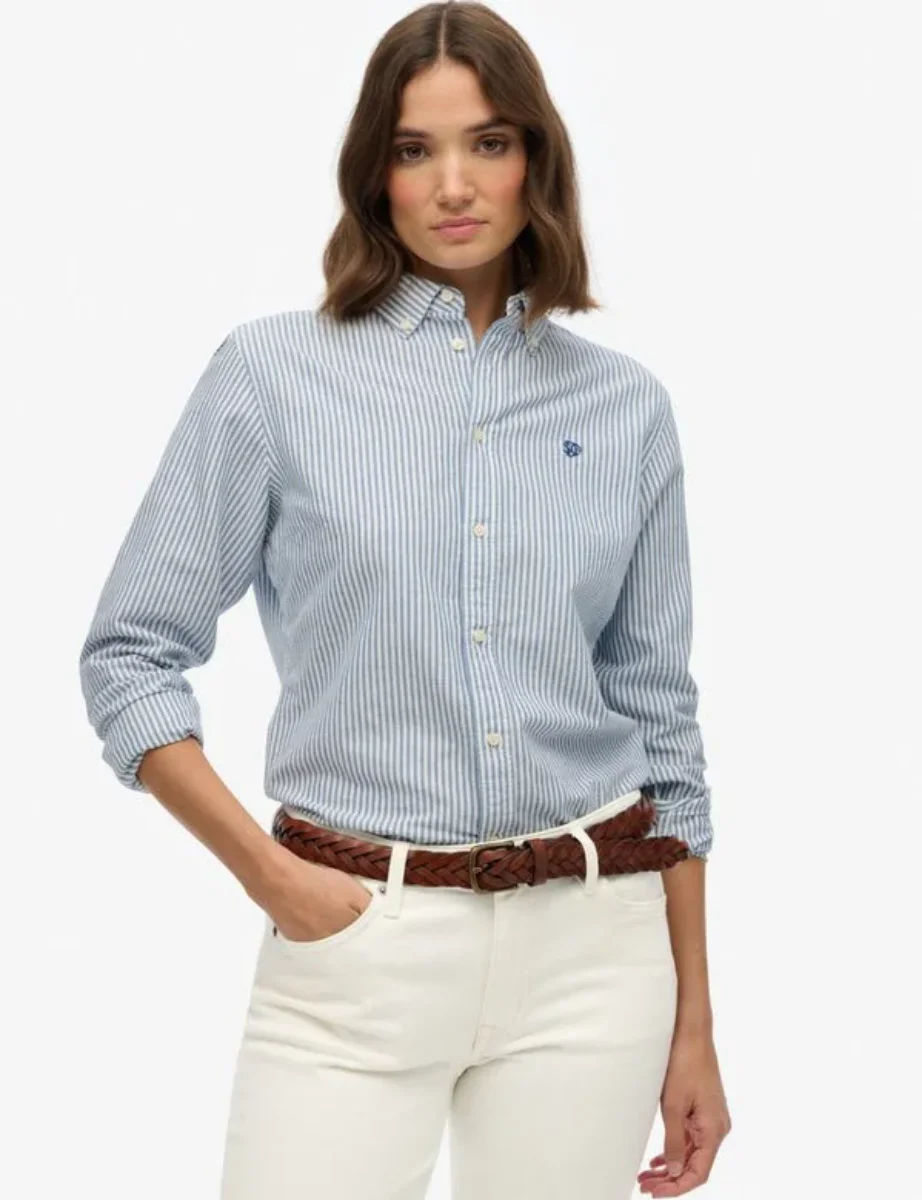 Superdry Slim Oxford Button Down Long Sleeve Shirt | Broker Blue Stripe