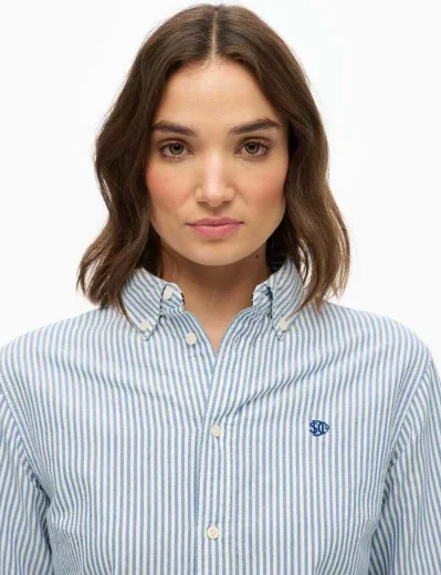 Superdry Slim Oxford Button Down Long Sleeve Shirt | Broker Blue Stripe