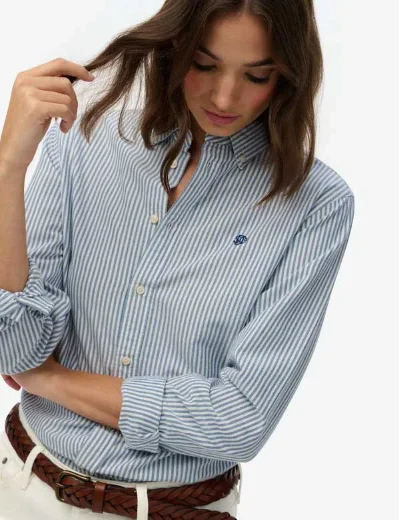 Superdry Slim Oxford Button Down Long Sleeve Shirt | Broker Blue Stripe
