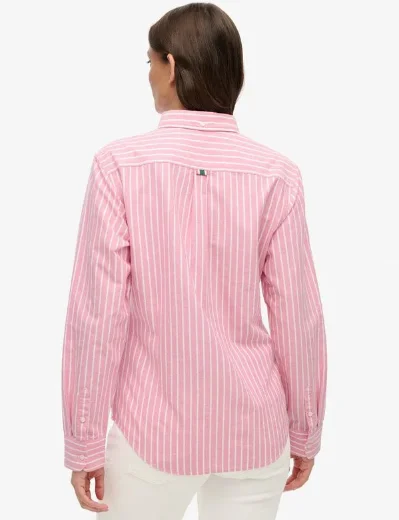 Superdry Slim Oxford Button Down Long Sleeve Shirt | Broker Pink Stripe