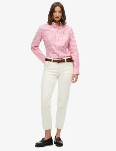 Superdry Slim Oxford Button Down Long Sleeve Shirt | Broker Pink Stripe