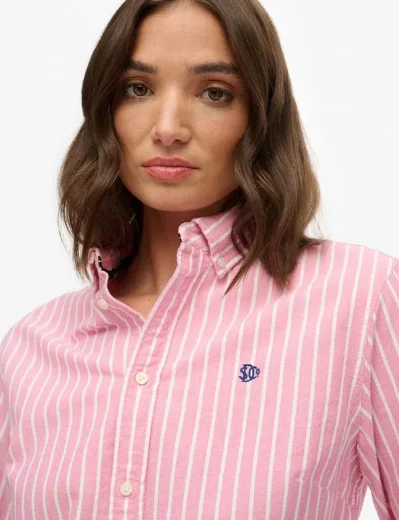 Superdry Slim Oxford Button Down Long Sleeve Shirt | Broker Pink Stripe