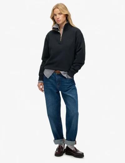 Superdry Essential Logo Embroidered Half Zip | Navy