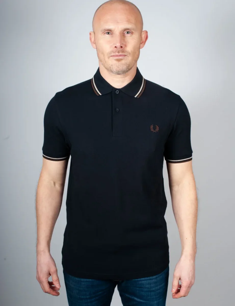 Fred Perry Twin Tipped Polo | Navy /Warm Oat/Burnt Tobacco 