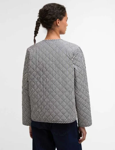 Barbour Womens Cashel Gingham Collarless Quilted Jacket | Navy Gingham/Dark Navy