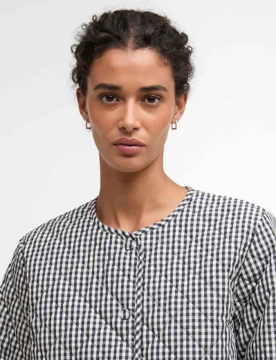 Barbour Womens Cashel Gingham Collarless Quilted Jacket | Navy Gingham/Dark Navy
