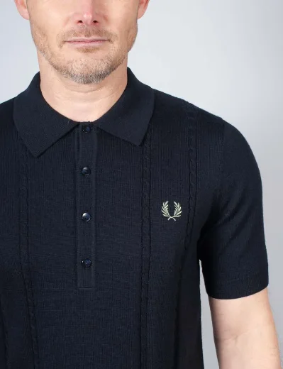 Fred Perry Cable Knit Polo Shirt | Navy