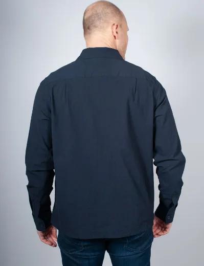 Fred Perry Seersucker Button-Through Overshirt | Navy