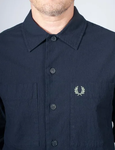 Fred Perry Seersucker Button-Through Overshirt | Navy
