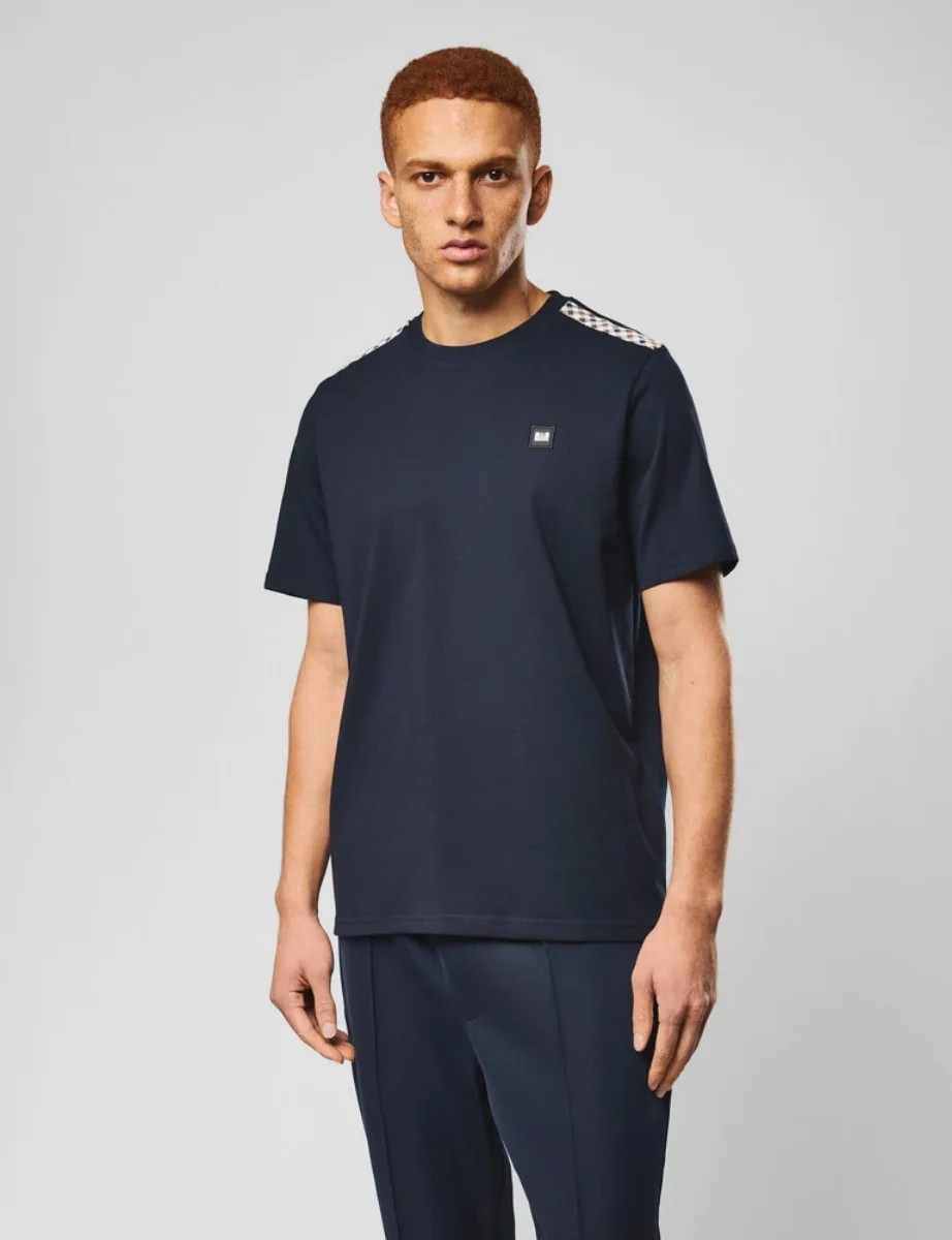 Picture of Weekend Offender Medea Check Shoulder T-shirt | Navy