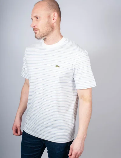 Lacoste Men's Striped Cotton T-Shirt | White/Blue