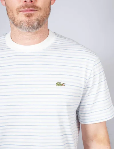 Lacoste Men's Striped Cotton T-Shirt | White/Blue
