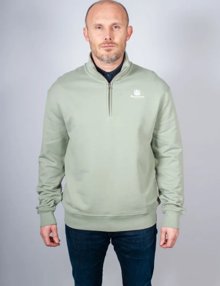 Aquascutum Half Zip Mock Neck Sweat | Sage Green