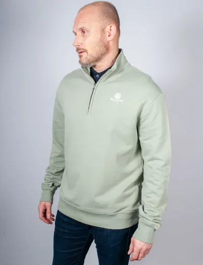 Aquascutum Half Zip Mock Neck Sweat | Sage Green