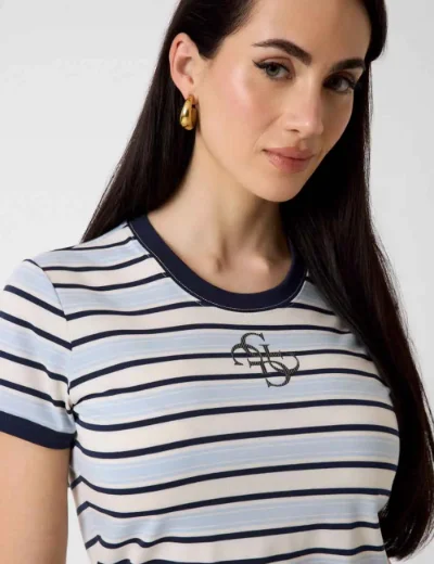 Guess Striped Crew Neck T-Shirt / Blue