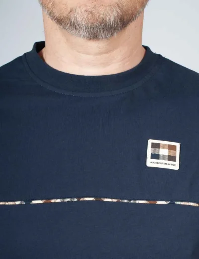 Aquascutum Club Check Piping T-Shirt | Navy