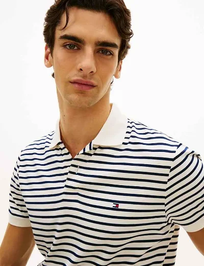 Tommy Hilfiger Liquid Cotton Stripe Polo | Carbon Navy/Ivory petal
