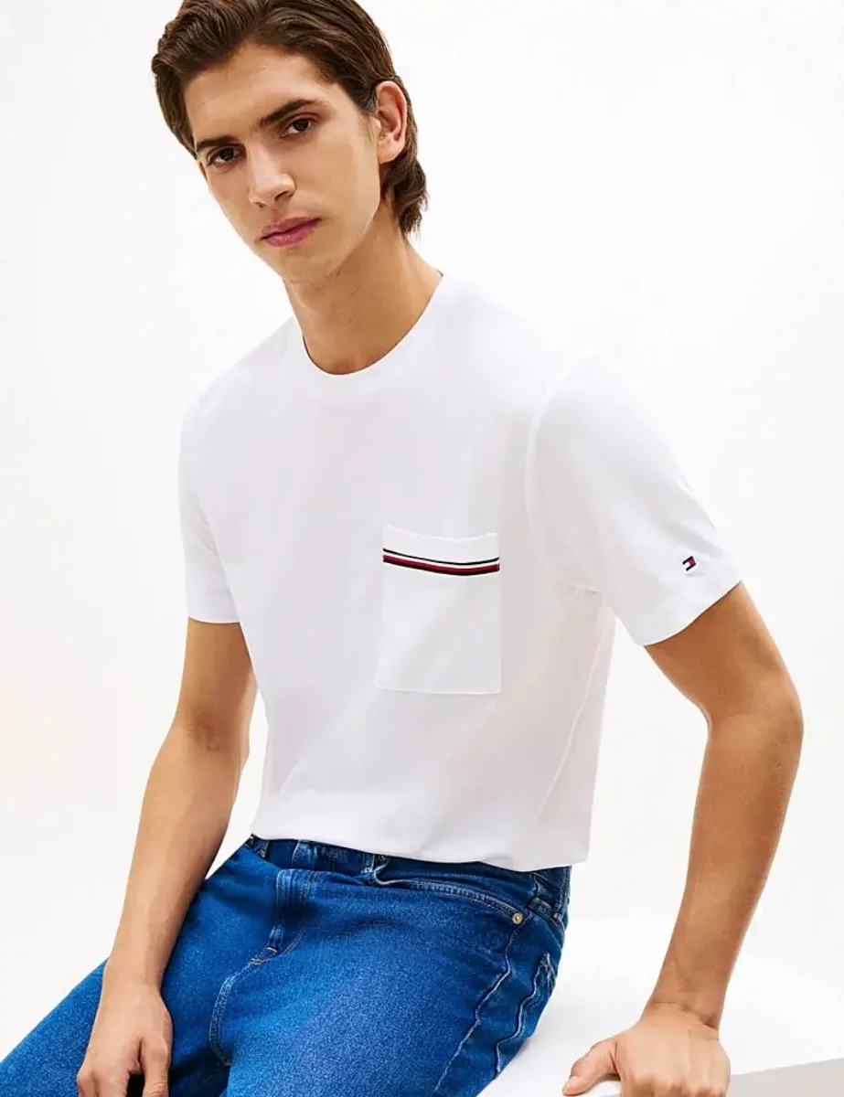 Tommy Hilfiger Global Stripe Pocket Pique Jersey T-Shirt | White