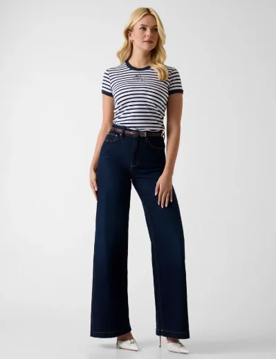 Guess Striped Crew Neck T-Shirt | White Multi