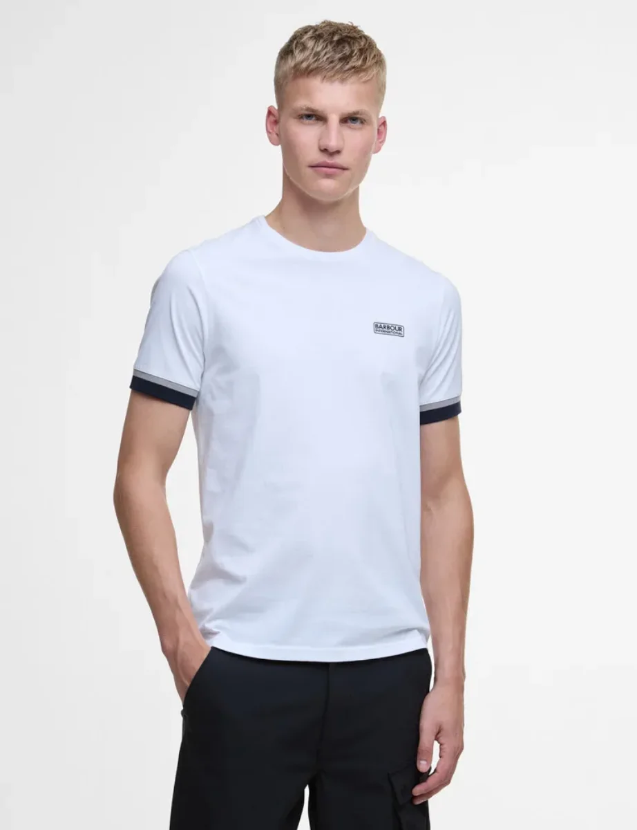 Picture of Barbour International Deep Cuff Evan Tipped T-Shirt | White