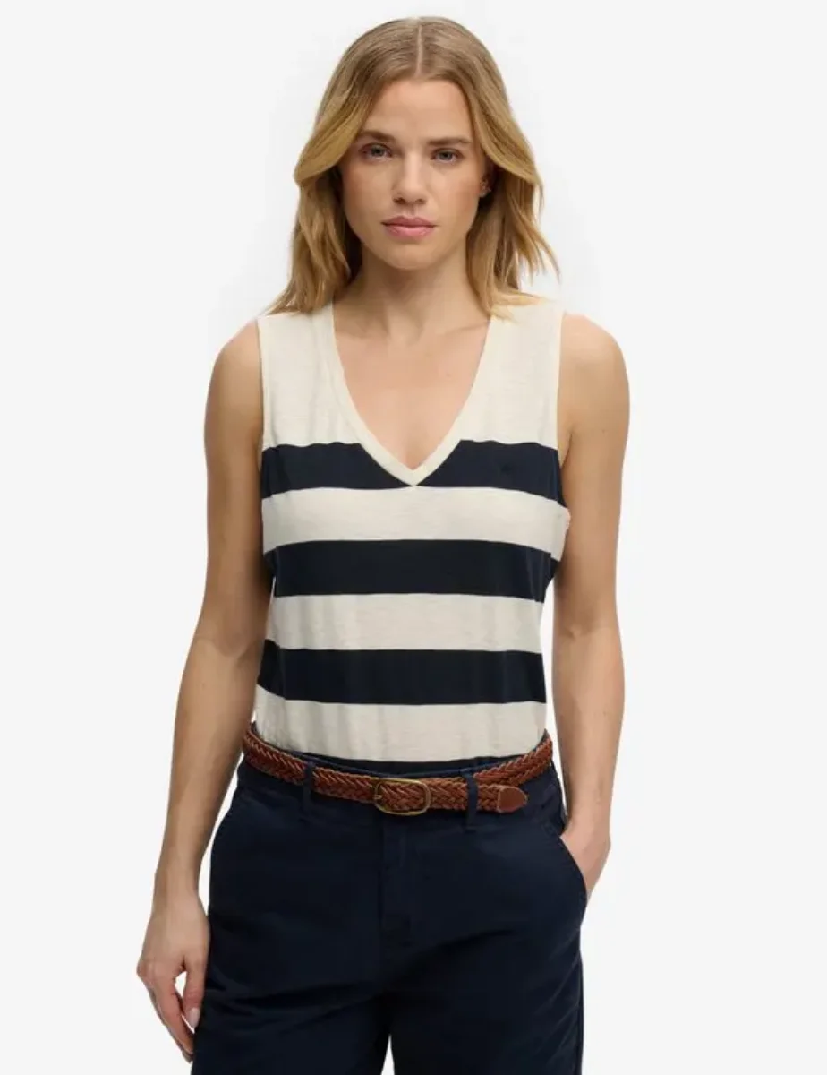 Superdry Studios V-Neckline Vest Top / Navy / Off White