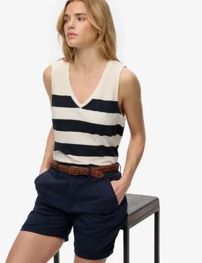 Superdry Studios V-Neckline Vest Top / Navy / Off White