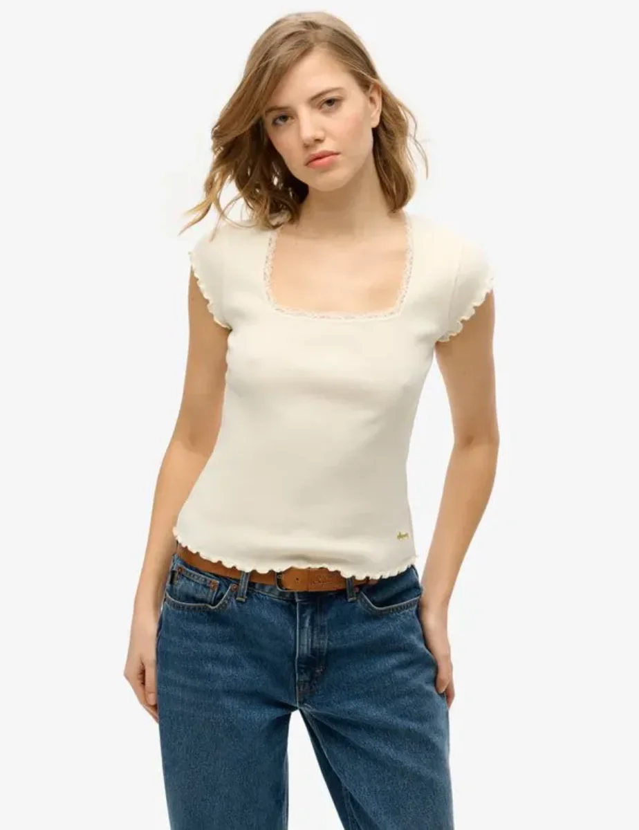 Superdry Essential Square Neck Short Sleeve T-Shirt | Off White