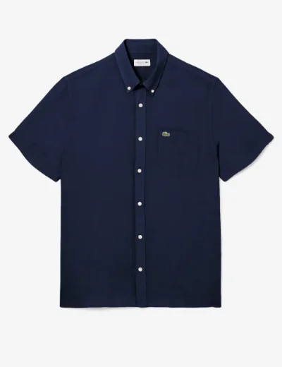 Lacoste Short Sleeve Linen Shirt | Navy