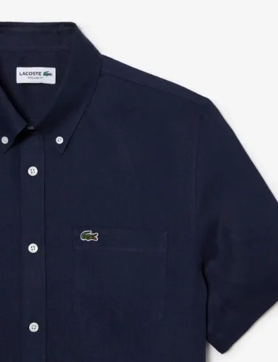 Lacoste Short Sleeve Linen Shirt | Navy