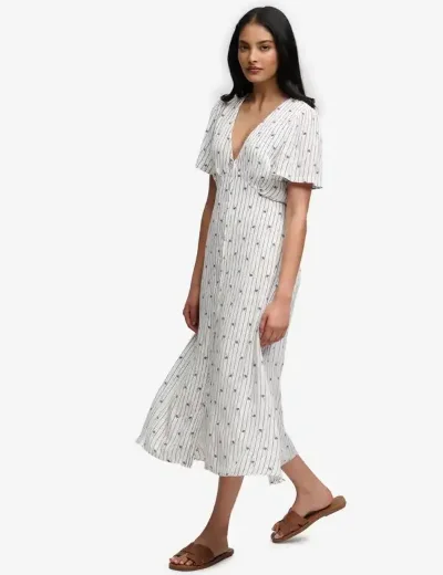 Superdry Printed Button Midi Tea Dress / Cream Ditsy Stripe