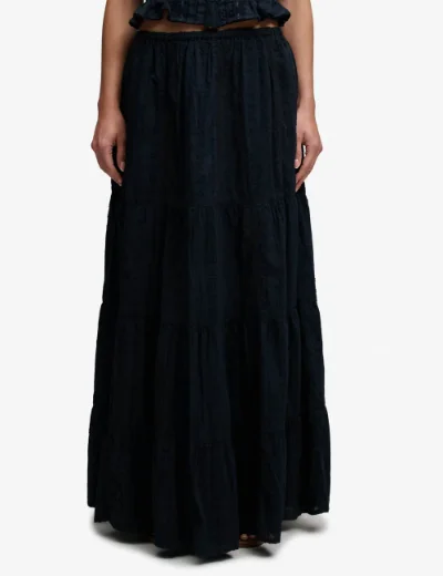 Picture of Superdry Womens Tiered Maxi Skirt | Eclipse Navy