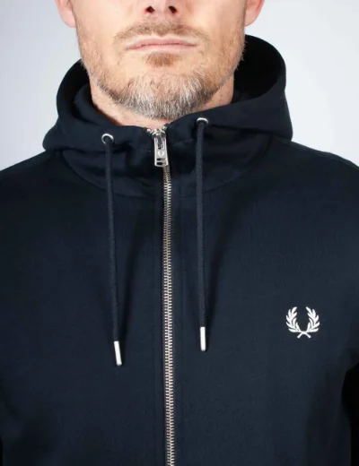 Fred Perry Hooded Zip Through Sweatshirt | Navy