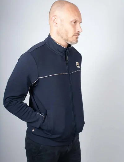 Aquascutum Active Club Check Piping Scuba Track Top | Navy