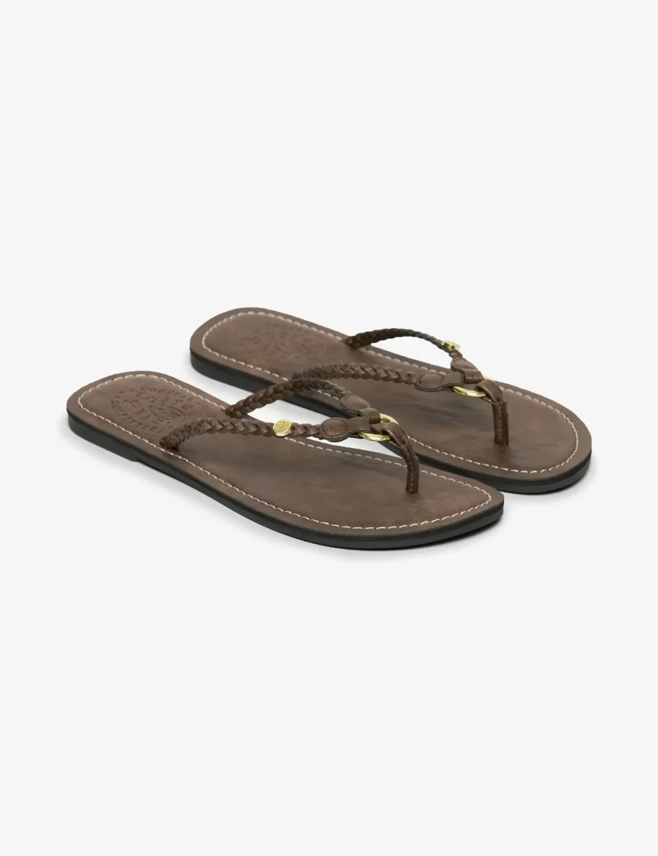 Superdry Faux Leather Braided Flip Flops | Fudge Brown