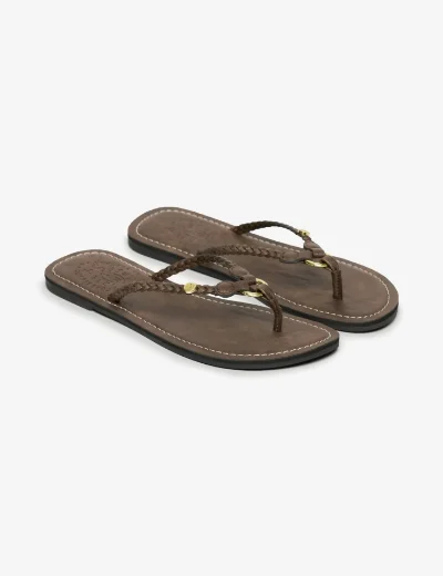 Superdry Faux Leather Braided Flip Flops | Fudge Brown
