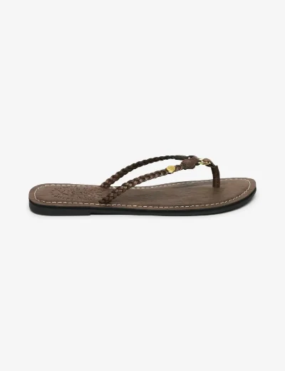 Superdry Faux Leather Braided Flip Flops | Fudge Brown