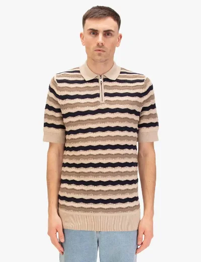 Luke 1977 Maughold Knitted Polo | Navy/Cream