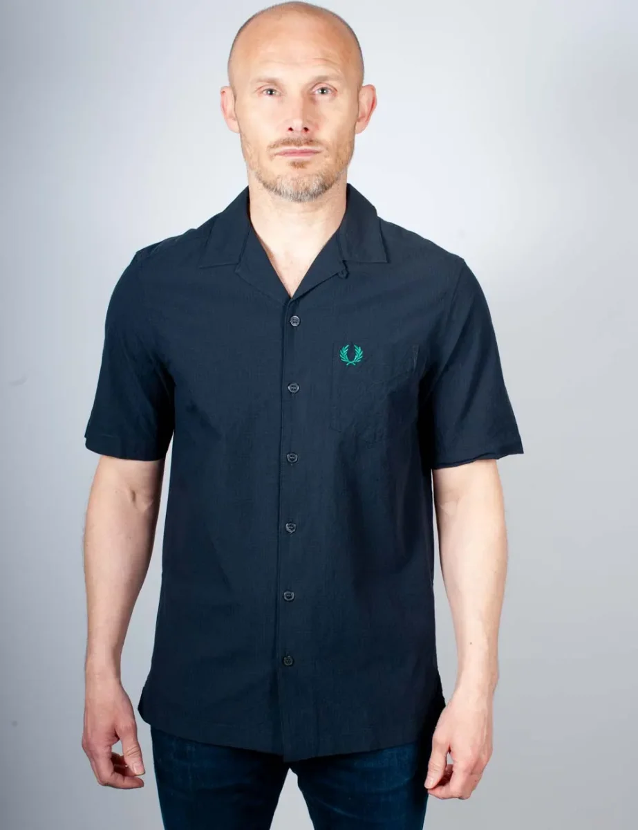 Picture of Fred Perry Seersucker Revere Collar Shirt | Navy