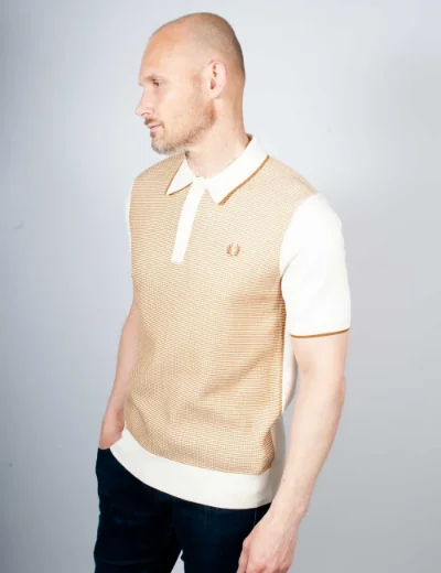 Picture of Fred Perry Tonic Waffle Knitted Polo | Ecru