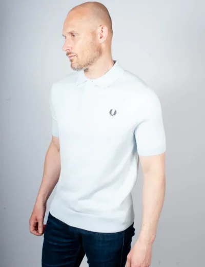 Picture of Fred Perry Short Sleeve Knitted Polo | Light Ice