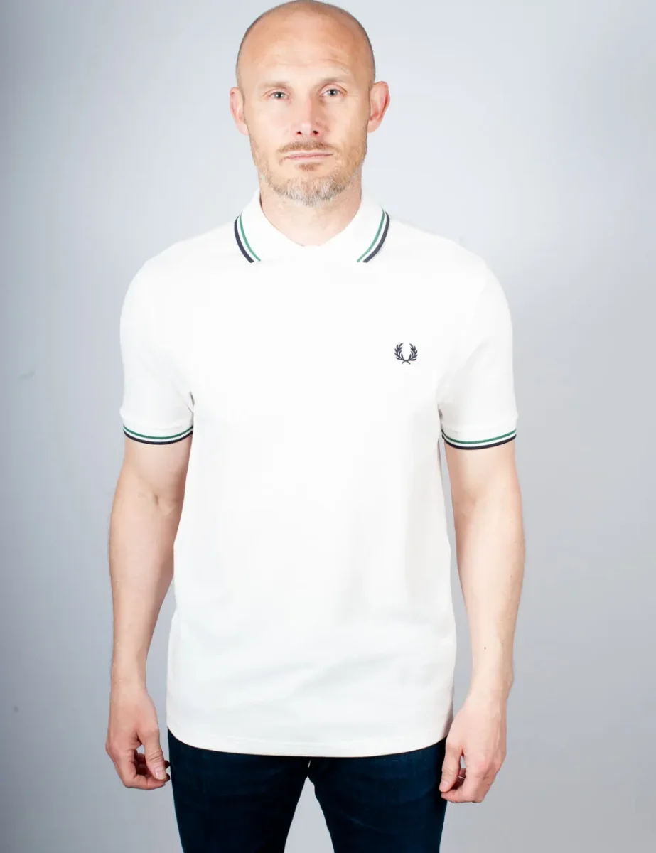 Picture of Fred Perry Twin Tipped Polo | Snow White/Green/Navy