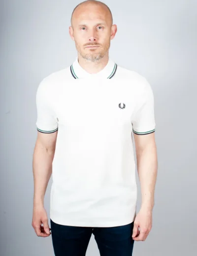 Fred Perry Twin Tipped Polo | Snow White/Green/Navy