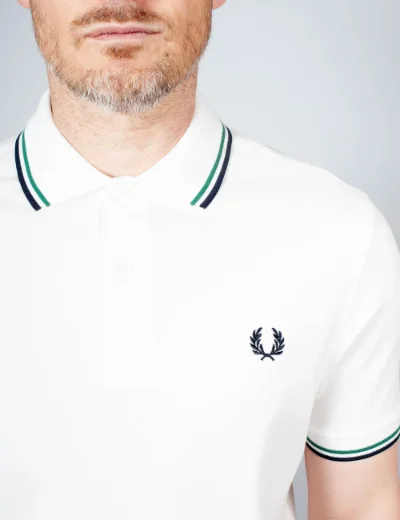 Picture of Fred Perry Twin Tipped Polo | Snow White/Green/Navy