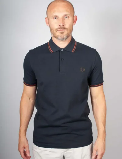 Picture of Fred Perry Mens Twin Tipped Polo Shirt | Navy / Brandy 