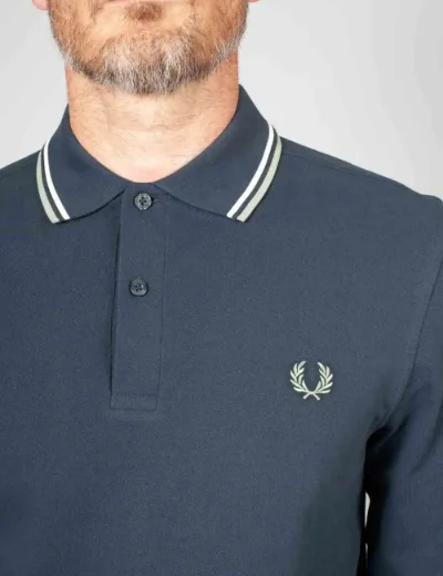 Picture of Fred Perry Long Sleeve Twin Tipped Polo | Dark Airforce/ Ecru / Seagrass