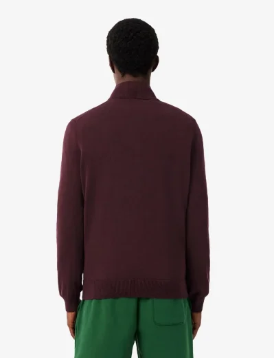 Lacoste Mens Zipped High Neck Cotton Sweater | Dark Burgundry